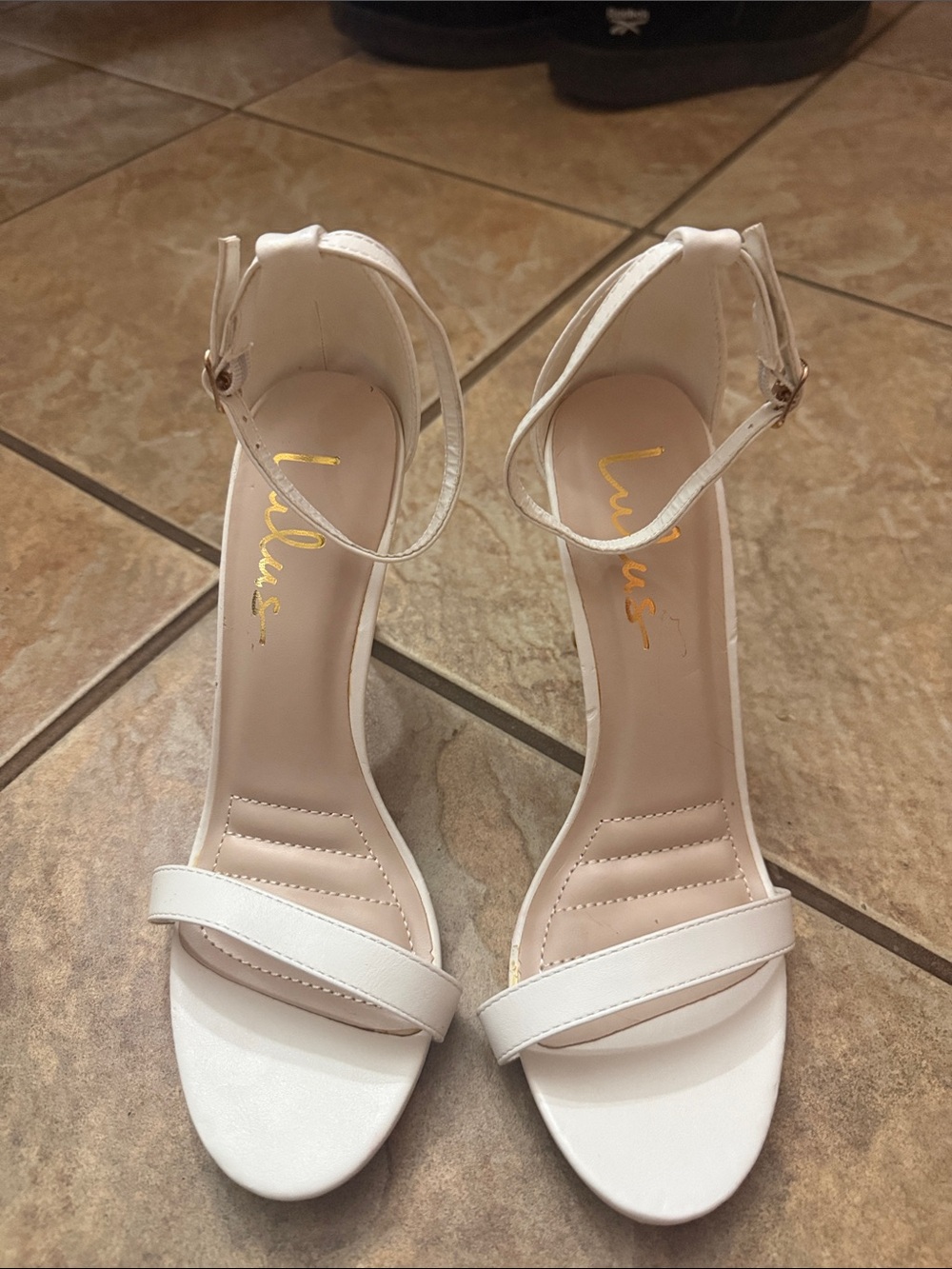 Lulu's White Open-Toe Ankle-Strap Heels